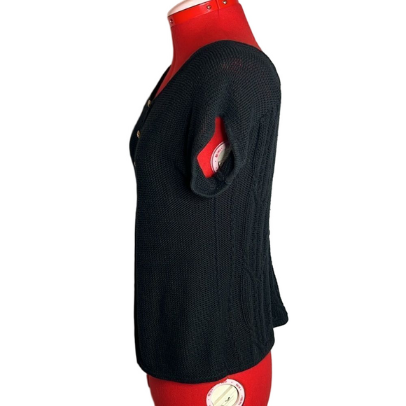 MM37 Kersh cable knit back 3 button short sleeve cardigan - Picture 3 of 9